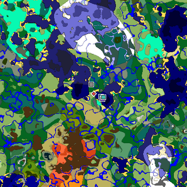 Predicted biome map of Java 1.19.2 seed -5501065699439029904 around estimated spawn
