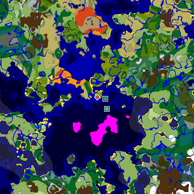 Predicted biome map of Java 1.19.2 seed -3089248904177641584 around estimated spawn