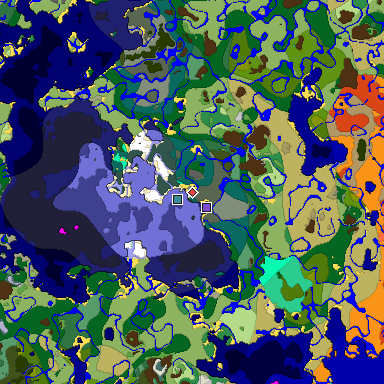 Predicted biome map of Java 1.19.2 seed -2743268129611217130 around estimated spawn