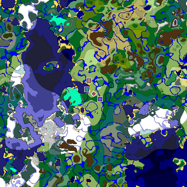 Predicted biome map of Java 1.19.2 seed -7843109364453273382 around estimated spawn