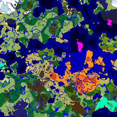 Predicted biome map of Java 1.19.2 seed -7476831179977650621 around estimated spawn