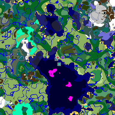 Predicted biome map of Java 1.19.2 seed 5297121663414039009 around estimated spawn