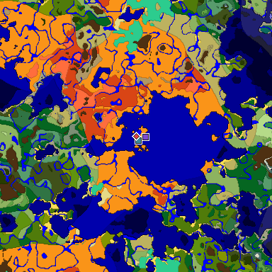 Predicted biome map of Java 1.19.2 seed 3459631564238723291 around estimated spawn