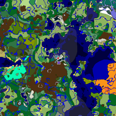 Predicted biome map of Java 1.19.2 seed 707859633503158452 around estimated spawn