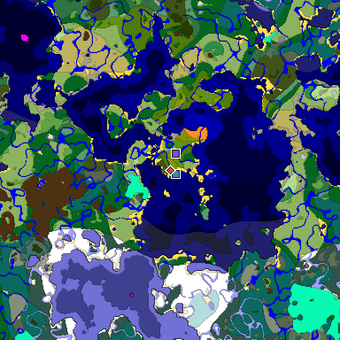 Predicted biome map of Java 1.19.2 seed 4342486615329200988 around estimated spawn