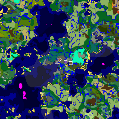 Predicted biome map of Java 1.19.2 seed -131799850782447995 around estimated spawn