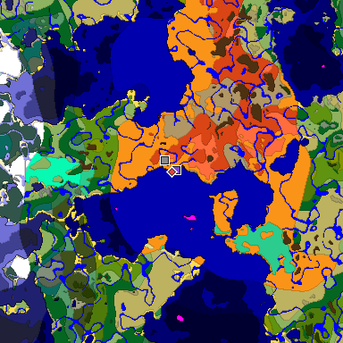 Predicted biome map of Java 1.19.2 seed -8085889498891758863 around estimated spawn