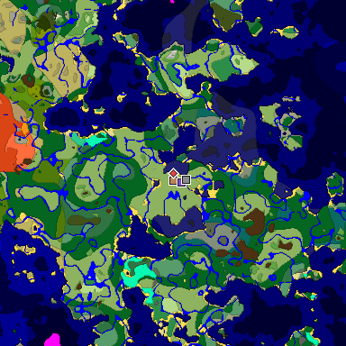 Predicted biome map of Java 1.19.2 seed -2354097255526197044 around estimated spawn
