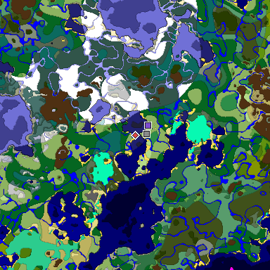 Predicted biome map of Java 1.19.2 seed -7142623862381023387 around estimated spawn