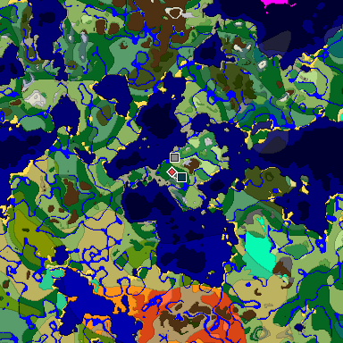 Predicted biome map of Java 1.19.2 seed -4636388152273378887 around estimated spawn