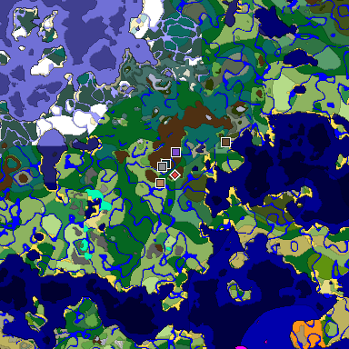 Predicted biome map of Java 1.19.2 seed 6131222904207809589 around estimated spawn