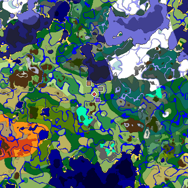 Predicted biome map of Java 1.19.2 seed 7311697327862396400 around estimated spawn