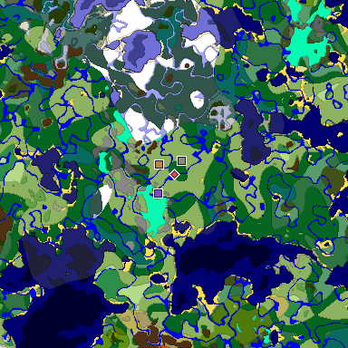 Predicted biome map of Java 1.19.2 seed 2274555669206178692 around estimated spawn