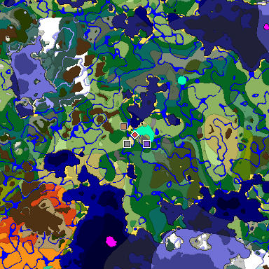 Predicted biome map of Java 1.19.2 seed 7211042270694272729 around estimated spawn