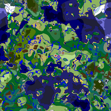 Predicted biome map of Java 1.19.2 seed -6365615055239628935 around estimated spawn