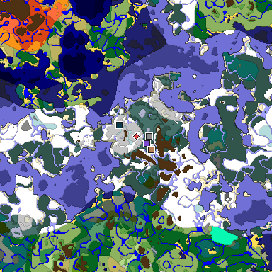 Predicted biome map of Java 1.19.2 seed -2915382855837527979 around estimated spawn