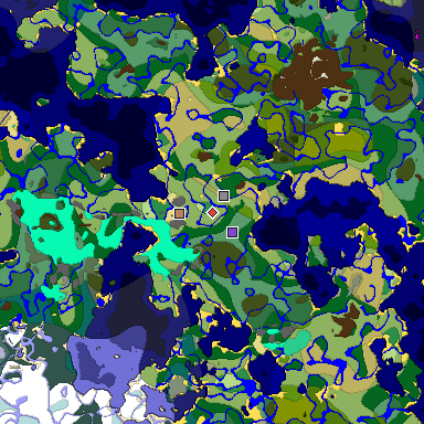 Predicted biome map of Java 1.19.2 seed -3052339239105357703 around estimated spawn