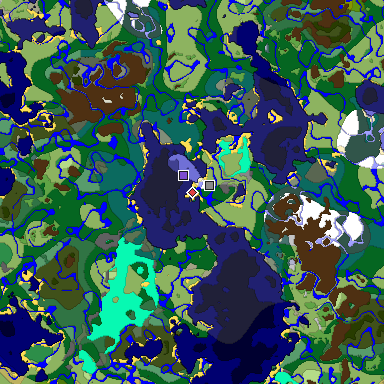 Predicted biome map of Java 1.19.2 seed 8895539826723863655 around estimated spawn