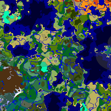 Predicted biome map of Java 1.19.2 seed -6816845078539410903 around estimated spawn