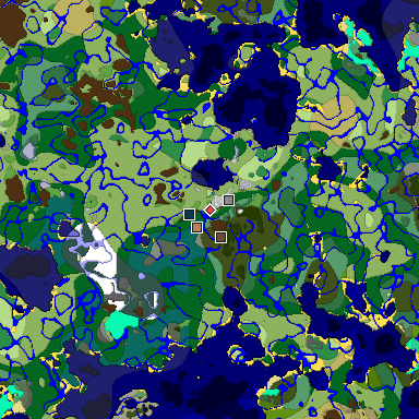 Predicted biome map of Java 1.19.2 seed -6520233968181548279 around estimated spawn