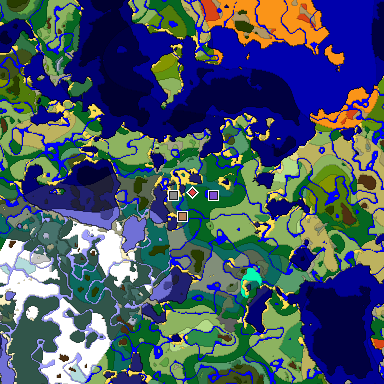 Predicted biome map of Java 1.19.2 seed 2574222383211340625 around estimated spawn