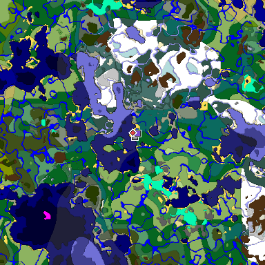Predicted biome map of Java 1.19.2 seed 9133536825231990847 around estimated spawn