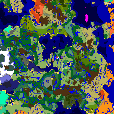 Predicted biome map of Java 1.19.2 seed -4101110315122838530 around estimated spawn
