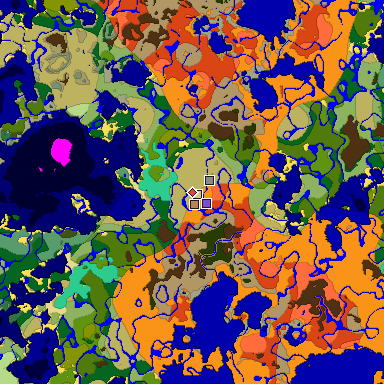 Predicted biome map of Java 1.19.2 seed 1612049288974430905 around estimated spawn