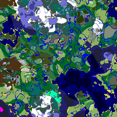 Predicted biome map of Java 1.19.2 seed 4532586123052195875 around estimated spawn