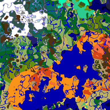 Predicted biome map of Java 1.19.2 seed -4612077161031266554 around estimated spawn