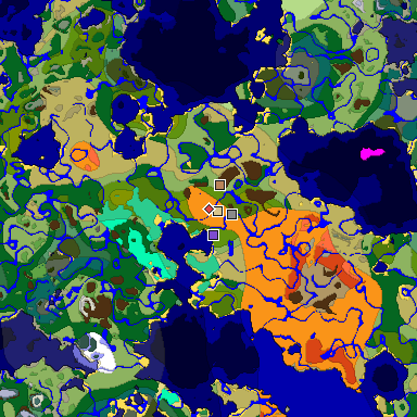 Predicted biome map of Java 1.19.2 seed 749981530053856535 around estimated spawn