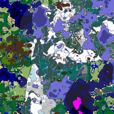 Predicted biome map of Java 1.19.2 seed 2361172756831529027 around estimated spawn