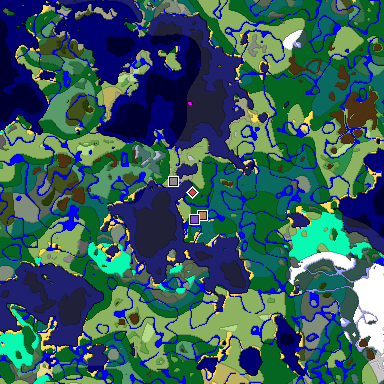 Predicted biome map of Java 1.19.2 seed 7426086187483697508 around estimated spawn