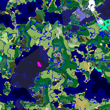 Predicted biome map of Java 1.19.2 seed -8849341540507948111 around estimated spawn