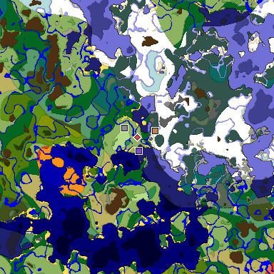 Predicted biome map of Java 1.19.2 seed -1086146721550099245 around estimated spawn