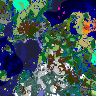 Predicted biome map of Java 1.19.2 seed 7528804974015972314 around estimated spawn