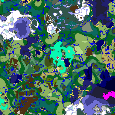 Predicted biome map of Java 1.19.2 seed 3286248641828739130 around estimated spawn