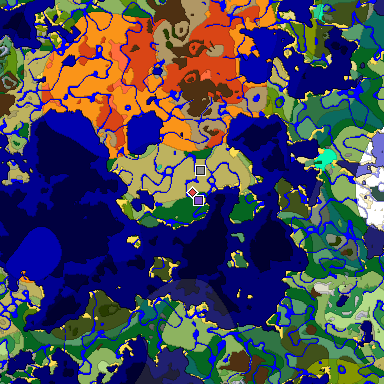Predicted biome map of Java 1.19.2 seed 9085925024488337437 around estimated spawn