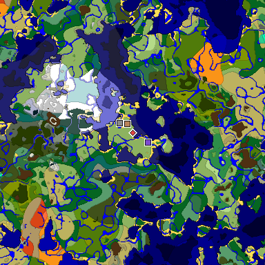 Predicted biome map of Java 1.19.2 seed 8050019528707742855 around estimated spawn