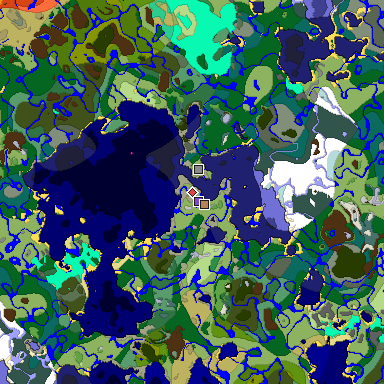 Predicted biome map of Java 1.19.2 seed 6332158655909787719 around estimated spawn