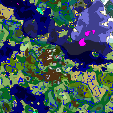 Predicted biome map of Java 1.19.2 seed -2420230829586016529 around estimated spawn