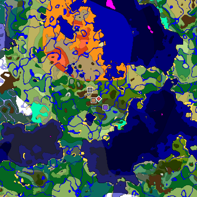 Predicted biome map of Java 1.19.2 seed -1221446558506734213 around estimated spawn