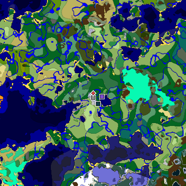 Predicted biome map of Java 1.19.2 seed 2891213926029246262 around estimated spawn