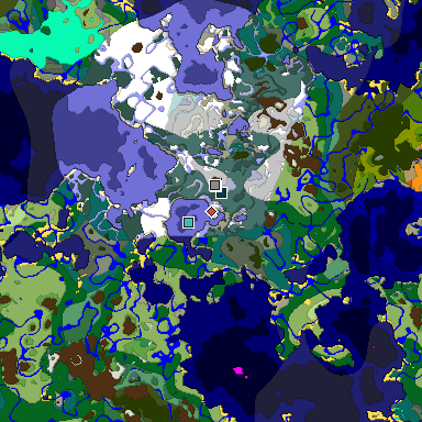 Predicted biome map of Java 1.19.2 seed -9051125886305280608 around estimated spawn