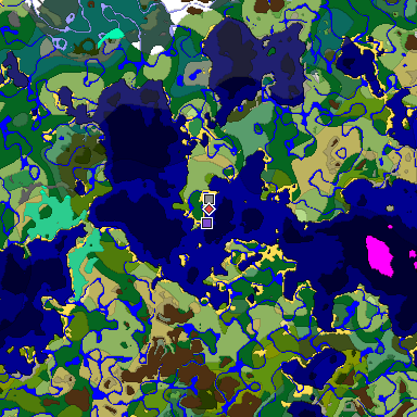Predicted biome map of Java 1.19.2 seed -5040268760183308500 around estimated spawn