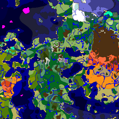 Predicted biome map of Java 1.19.2 seed 7550212779912290314 around estimated spawn