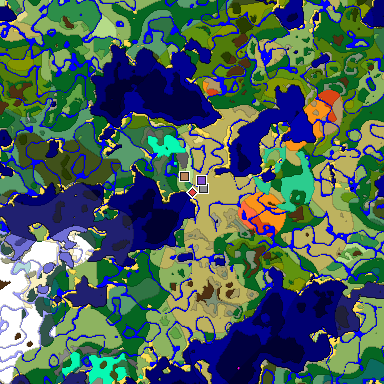 Predicted biome map of Java 1.19.2 seed -6661607094576040792 around estimated spawn