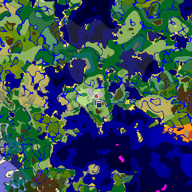 Predicted biome map of Java 1.19.2 seed -1272926613473479263 around estimated spawn
