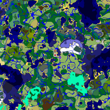 Predicted biome map of Java 1.19.2 seed -2583676593913198732 around estimated spawn