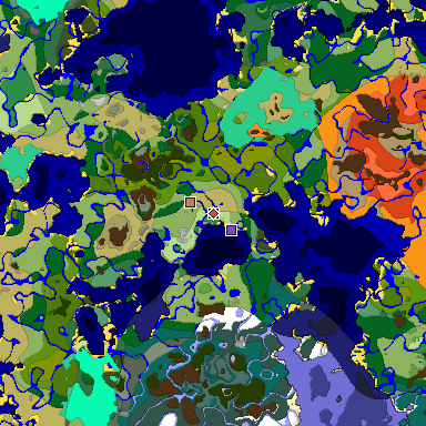 Predicted biome map of Java 1.19.2 seed 8806232381112787770 around estimated spawn